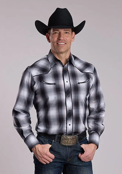 Roper 3112 Plaid (Black/White) - Men&