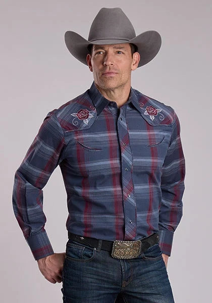 Roper 3114 Plaid (Grey/Wine) - Men&