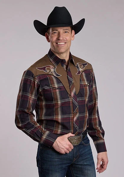 Roper 3115 Plaid (Navy/Brown) - Men&