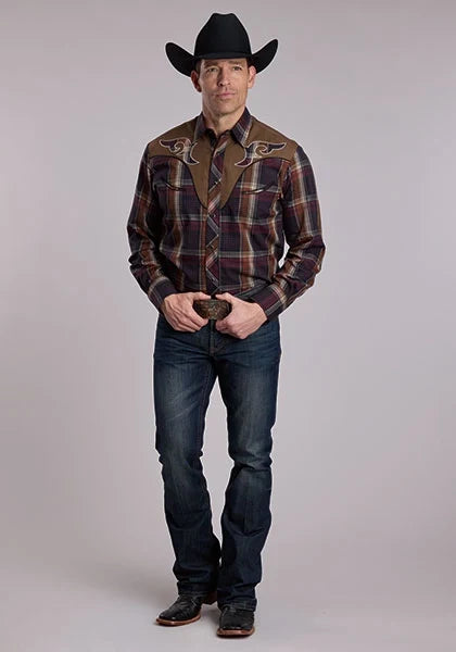 Roper 3115 Plaid (Navy/Brown) - Men&