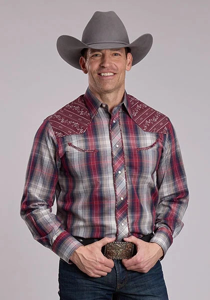 Roper 3117 Plaid (Grey/Red) - Men&