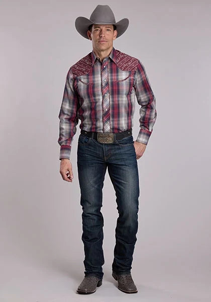 Roper 3117 Plaid (Grey/Red) - Men&