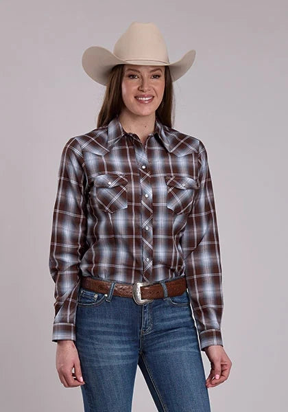 Roper 3280 Plaid (Chocolate/Light Blue) - Women&