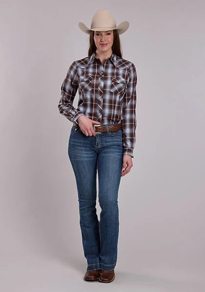 Roper 3280 Plaid (Chocolate/Light Blue) - Women&
