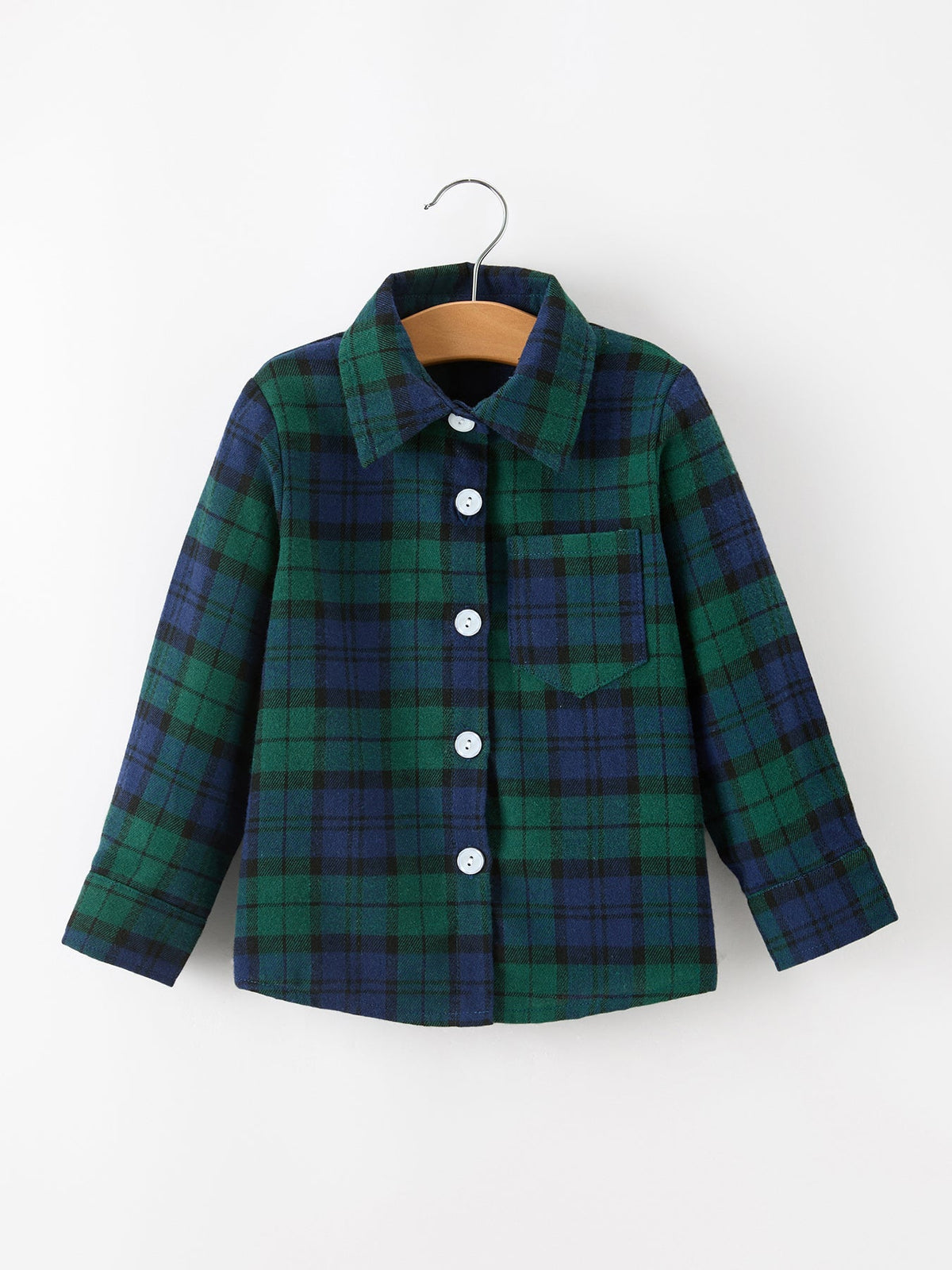 Christmas Boys Green &amp; Navy Plaid Button Down Shirt