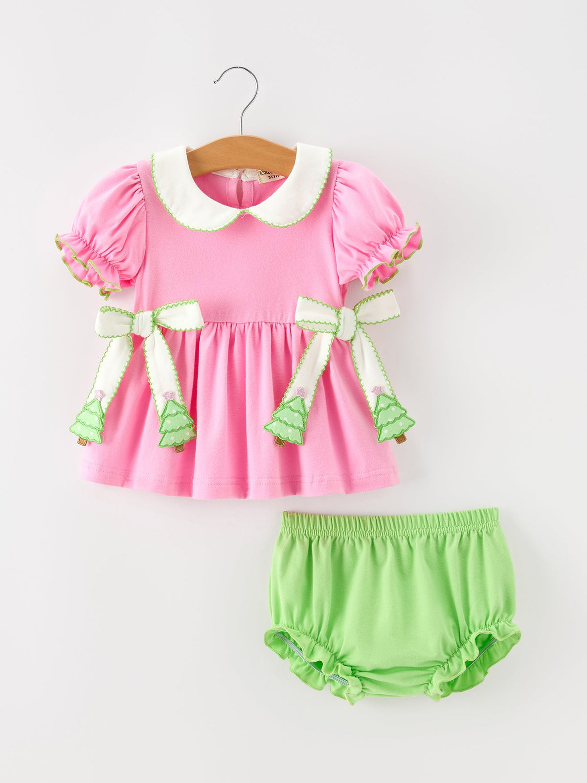 Baby Girls Christmas Pink Bow Christmas Tree Top &amp; Bloomer Set