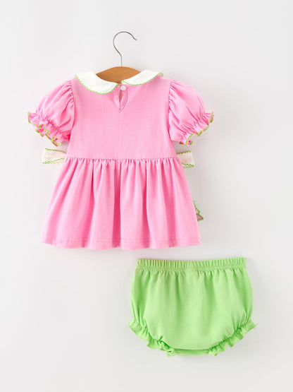 Baby Girls Christmas Pink Bow Christmas Tree Top &amp; Bloomer Set