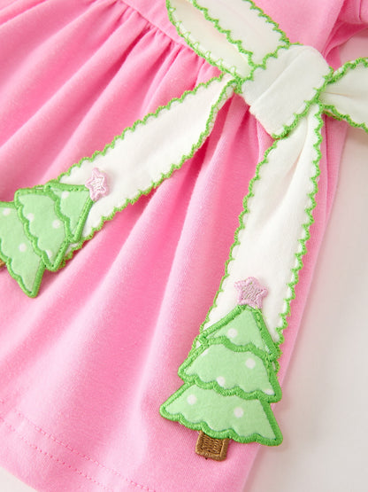 Baby Girls Christmas Pink Bow Christmas Tree Top &amp; Bloomer Set
