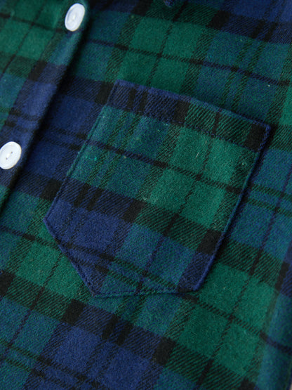 Christmas Boys Green &amp; Navy Plaid Button Down Shirt