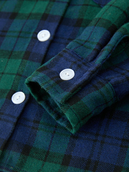 Christmas Boys Green &amp; Navy Plaid Button Down Shirt
