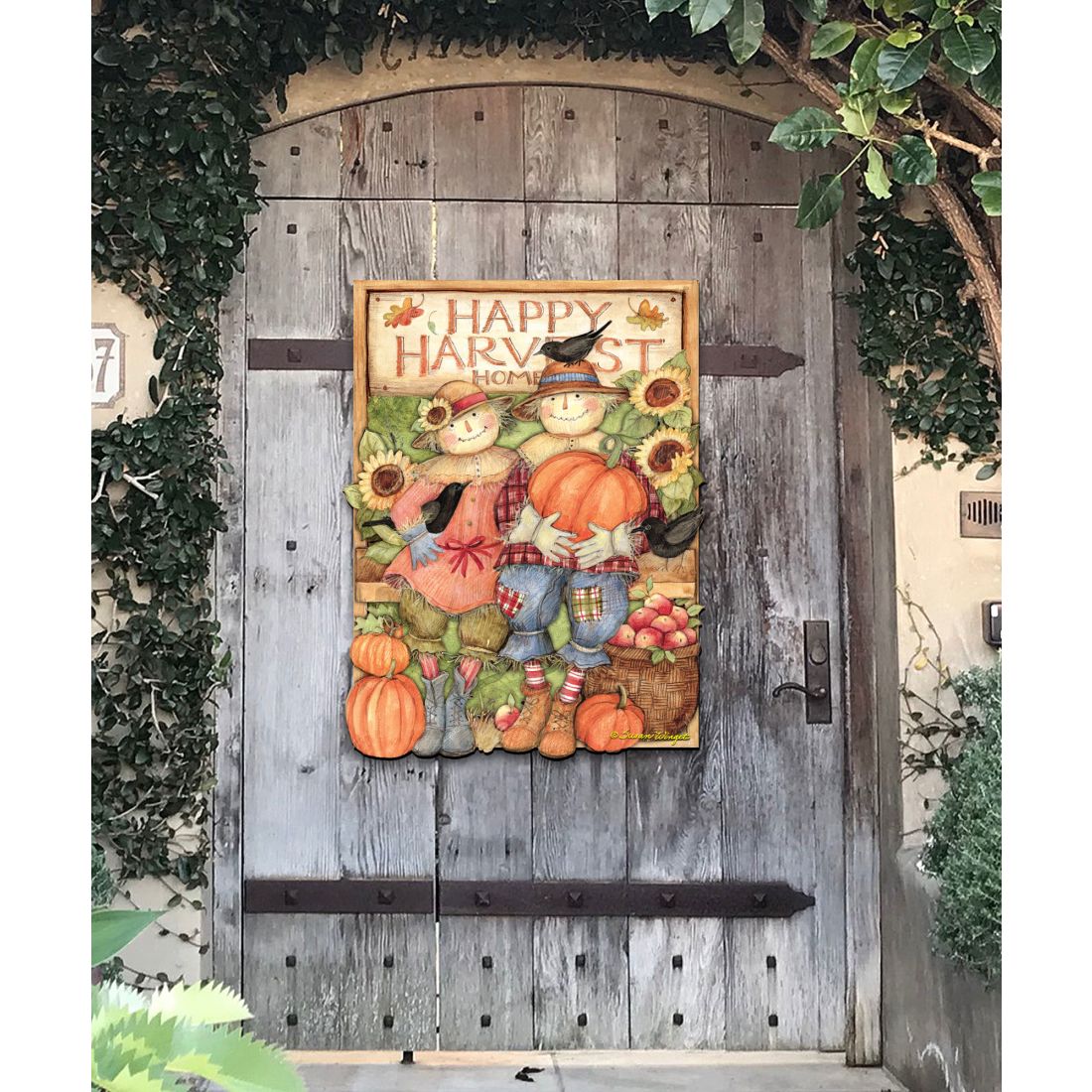 Happy Harvest Halloween Couple Door Decor by Susan Winget - Thanksgiving Halloween Decor - 8471203H-SW