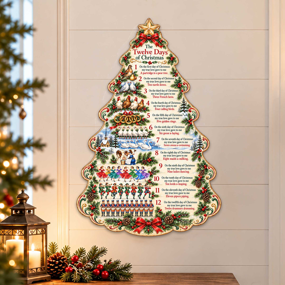 Twelve Days of Christmas Wooden Door Hanger – Christmas Tree Wall &amp; Door Décor by G. Debrekht - 8652910H