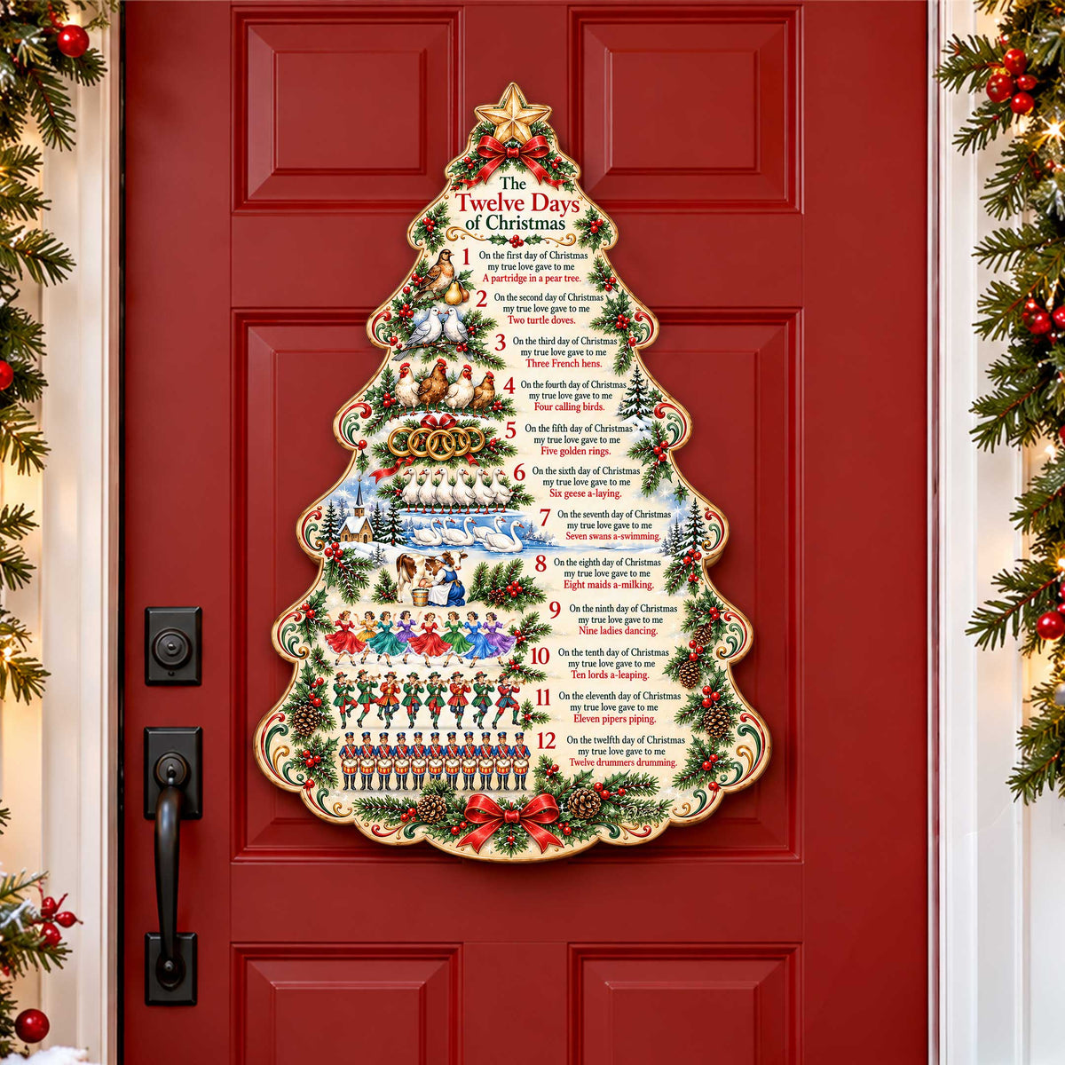 Twelve Days of Christmas Wooden Door Hanger – Christmas Tree Wall &amp; Door Décor by G. Debrekht - 8652910H