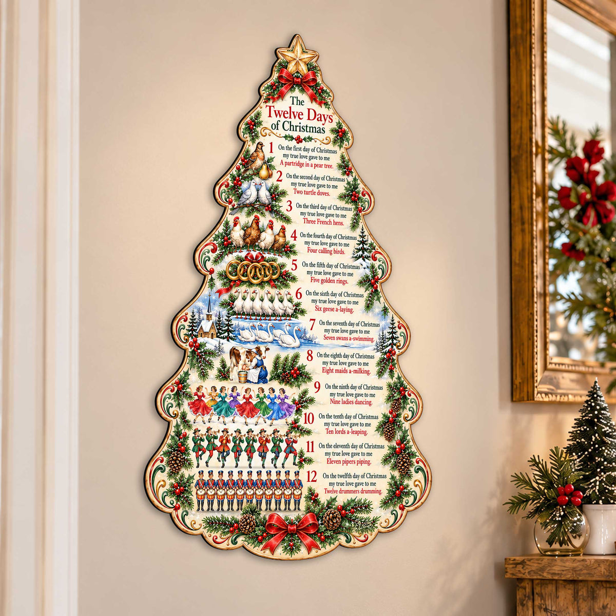Twelve Days of Christmas Wooden Door Hanger – Christmas Tree Wall &amp; Door Décor by G. Debrekht - 8652910H