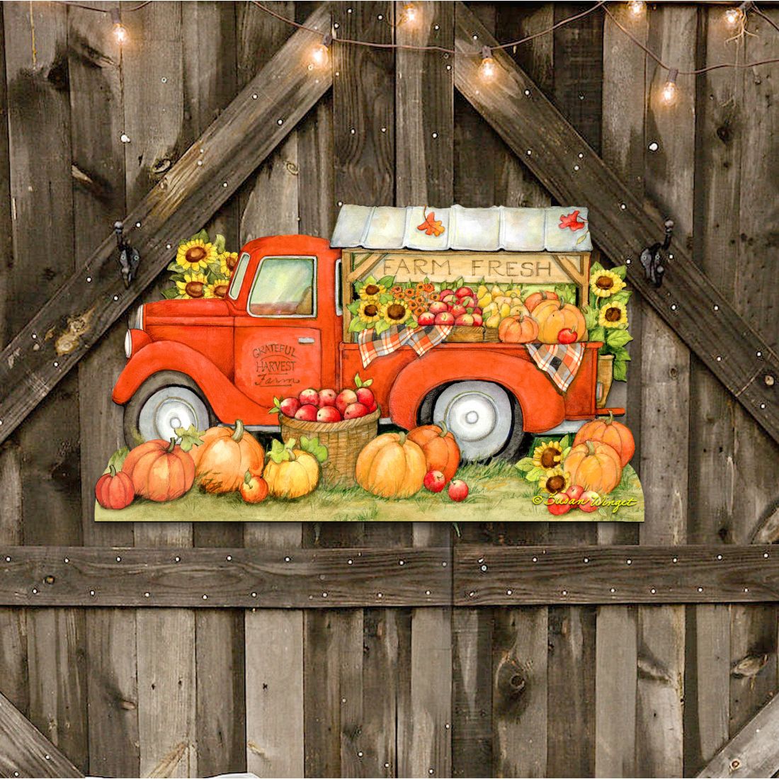 Pumpkin Produce Truck Thanksgiving Door Decor by Susan Winget - Halloween Decor - 8471202H-SW