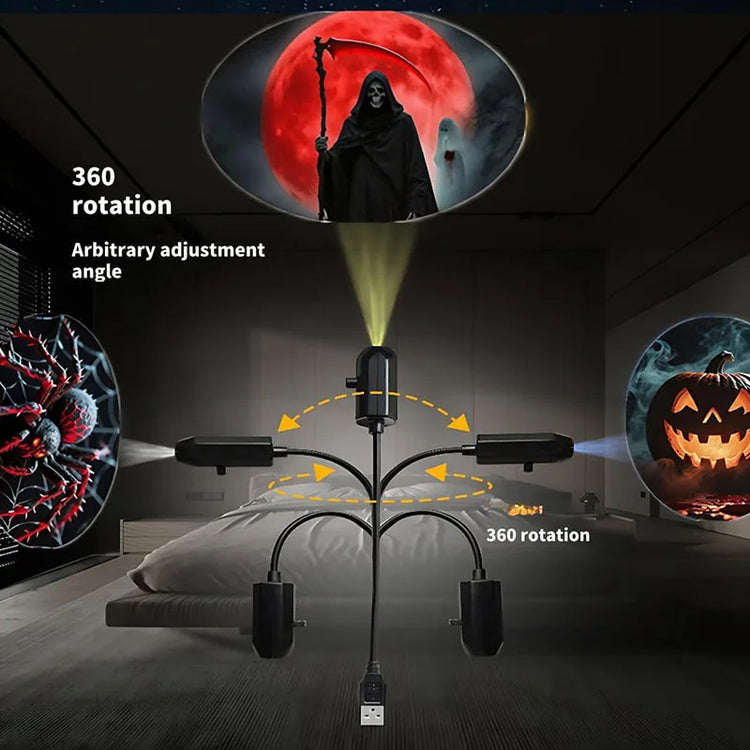 Halloween Moon Projector Light – USB Rotatable Decor