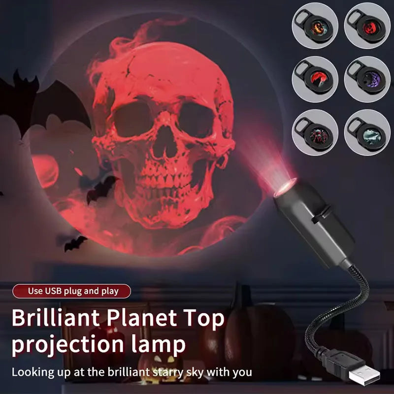 Halloween Moon Projector Light – USB Rotatable Decor