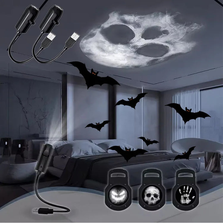 Halloween Moon Projector Light – USB Rotatable Decor