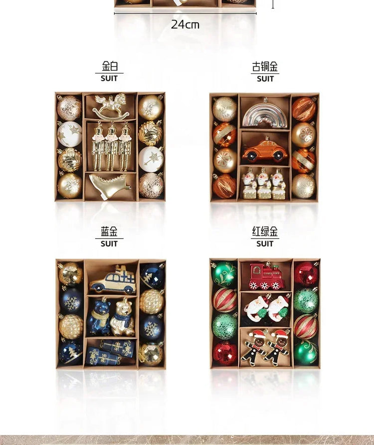 Christmas Ornaments Set – Red, Green & Gold Holiday Decorv