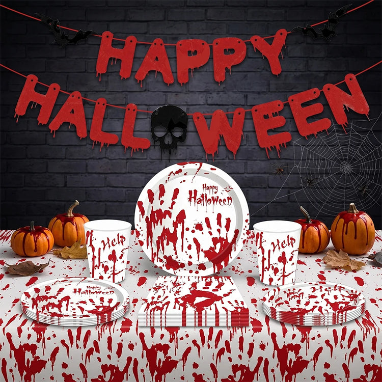 Bloody Handprint Halloween Tableware – Horror Party Set
