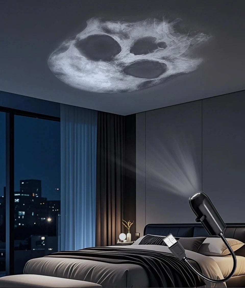 Halloween Moon Projector Light – USB Rotatable Decor
