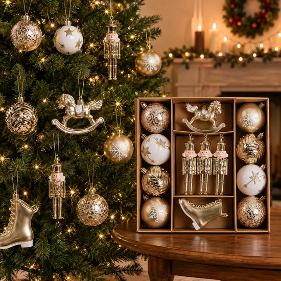Christmas Ornaments Set – Red, Green & Gold Holiday Decorv