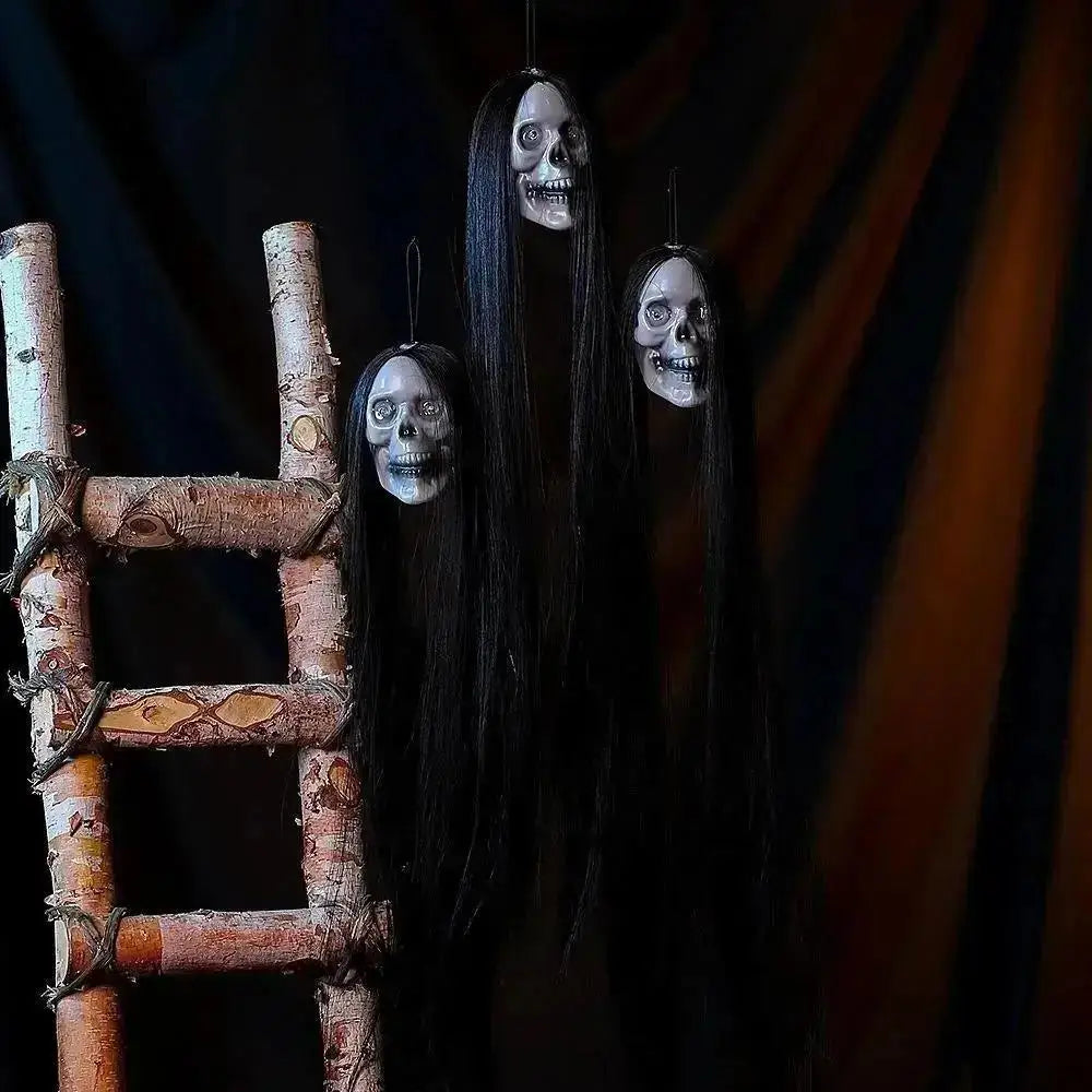 Halloween Hanging Ghost Skeleton – Long Hair Horror Prop