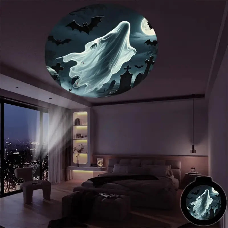 Halloween Moon Projector Light – USB Rotatable Decor
