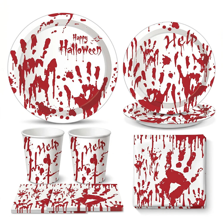 Bloody Handprint Halloween Tableware – Horror Party Set