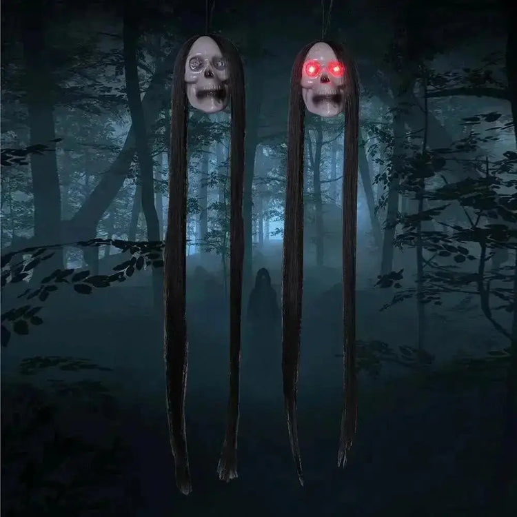 Halloween Hanging Ghost Skeleton – Long Hair Horror Prop