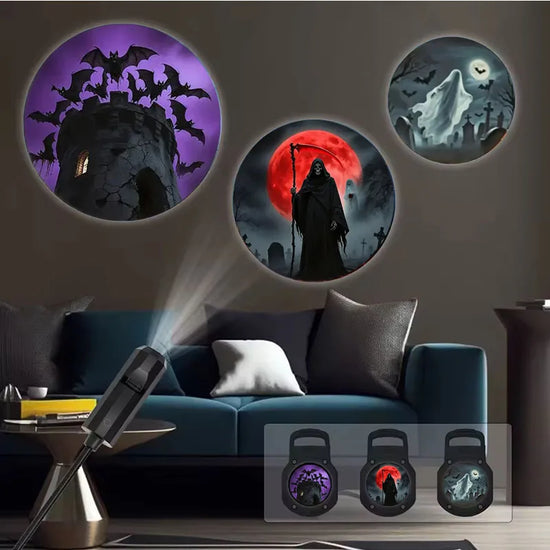 Halloween Moon Projector Light – USB Rotatable Decor