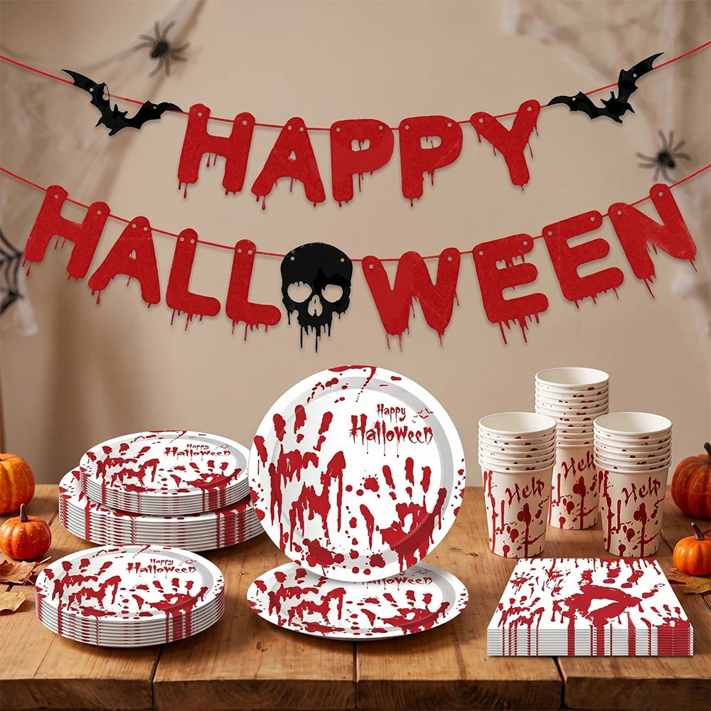 Bloody Handprint Halloween Tableware – Horror Party Set