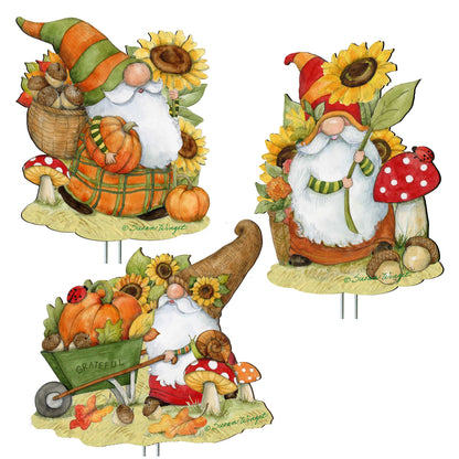 Fall Gnome Outdoor Garden Decor Set of 3 by Susan Winget - Thanksgiving Decor - 8471250M-S3-SW