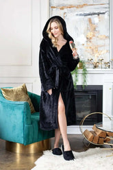Women Plush Hooded Robe – Spa Comfort