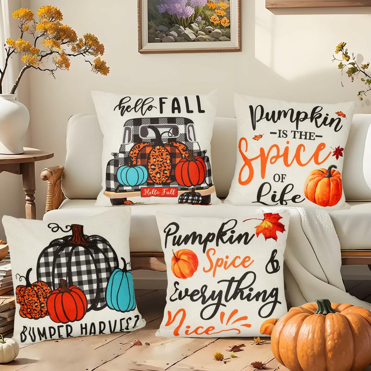 Soyezletop Thanksgiving Decor Set 5pcs Pillows 18x18in &amp; Table Runner