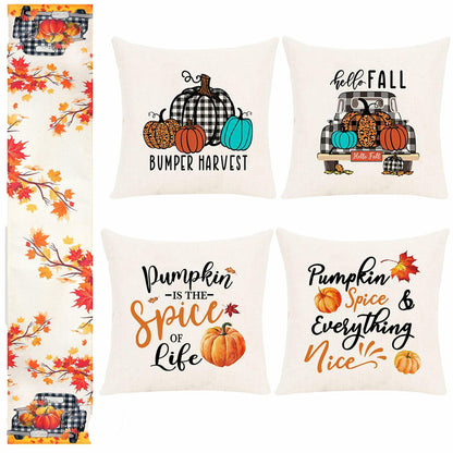 Soyezletop Thanksgiving Decor Set 5pcs Pillows 18x18in &amp; Table Runner