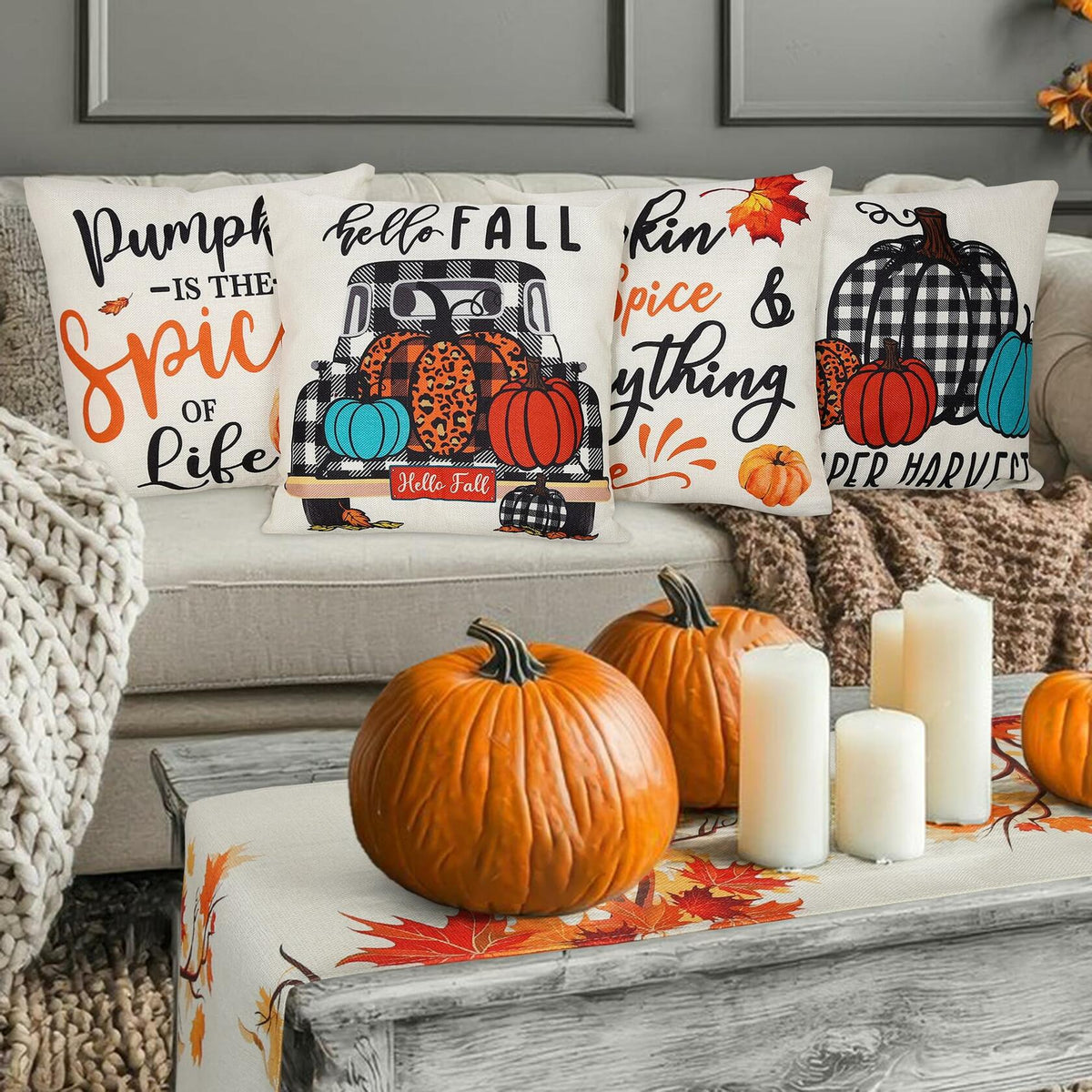 Soyezletop Thanksgiving Decor Set 5pcs Pillows 18x18in &amp; Table Runner