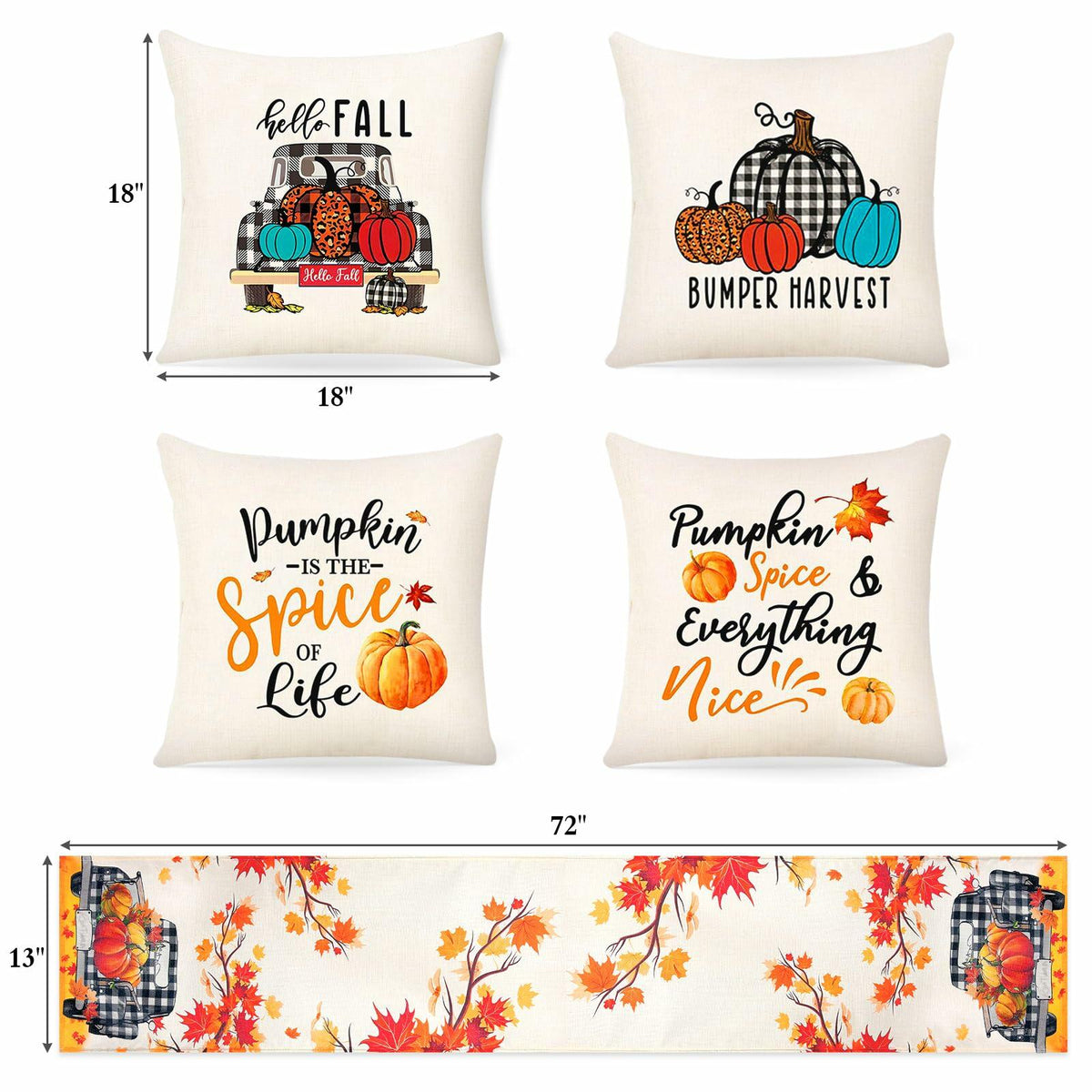 Soyezletop Thanksgiving Decor Set 5pcs Pillows 18x18in &amp; Table Runner