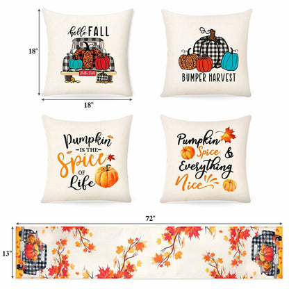 Soyezletop Thanksgiving Decor Set 5pcs Pillows 18x18in &amp; Table Runner